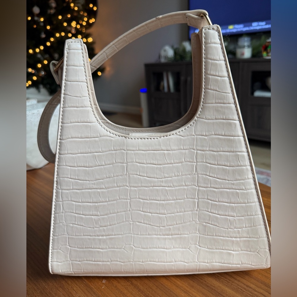 Cream Croc-Embossed Handbag